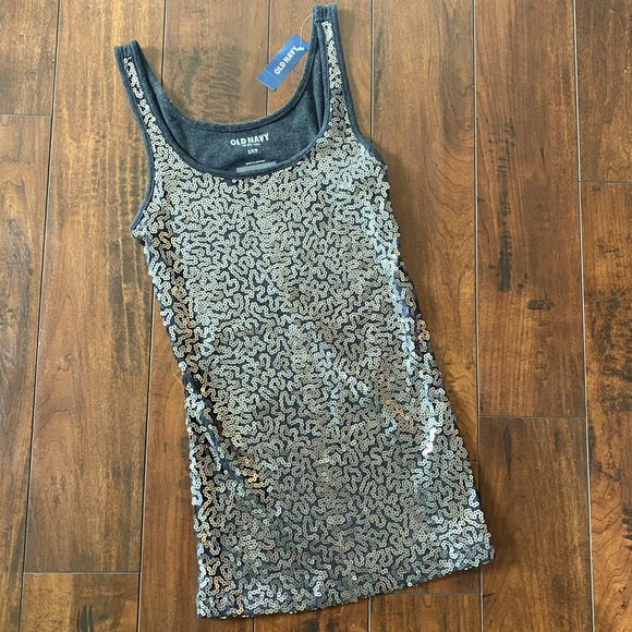 NWT Old Navy Gray Sequin Tank Top Sz Small - Picture 1 of 4